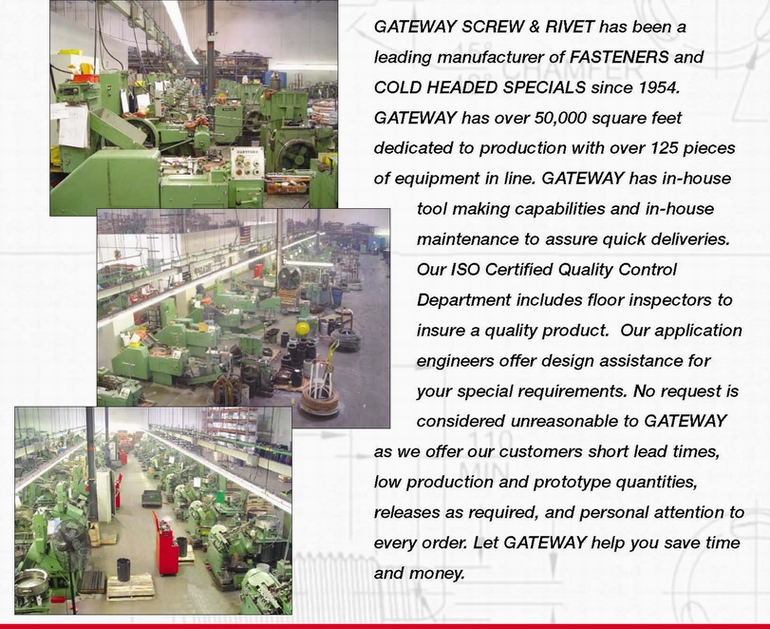 Insert manufacturing capabilities chart showing part types, tolerances, and specifications for Gateway-produced inserts
